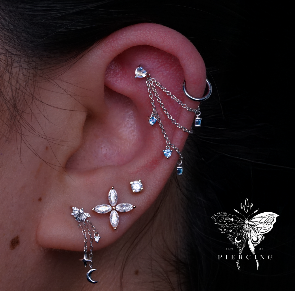 Tripple Layer Chain with Round Dripping Gemstone - Modern Mood