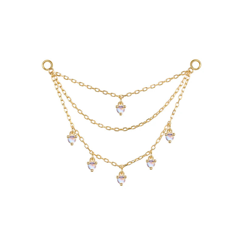 Tripple Layer Chain with Round Dripping Gemstone - Modern Mood