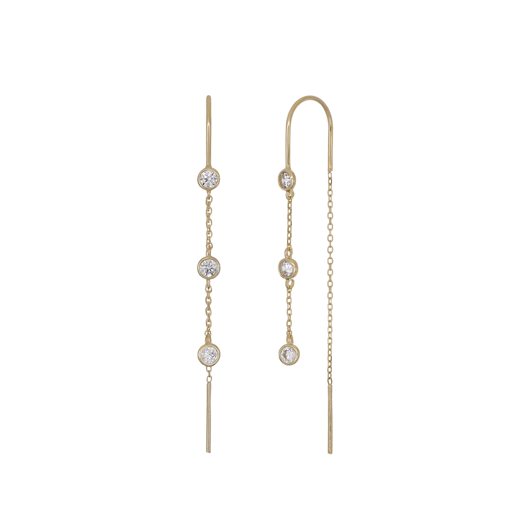 14K Gold Bezel CZ Threader Earrings - Beatti